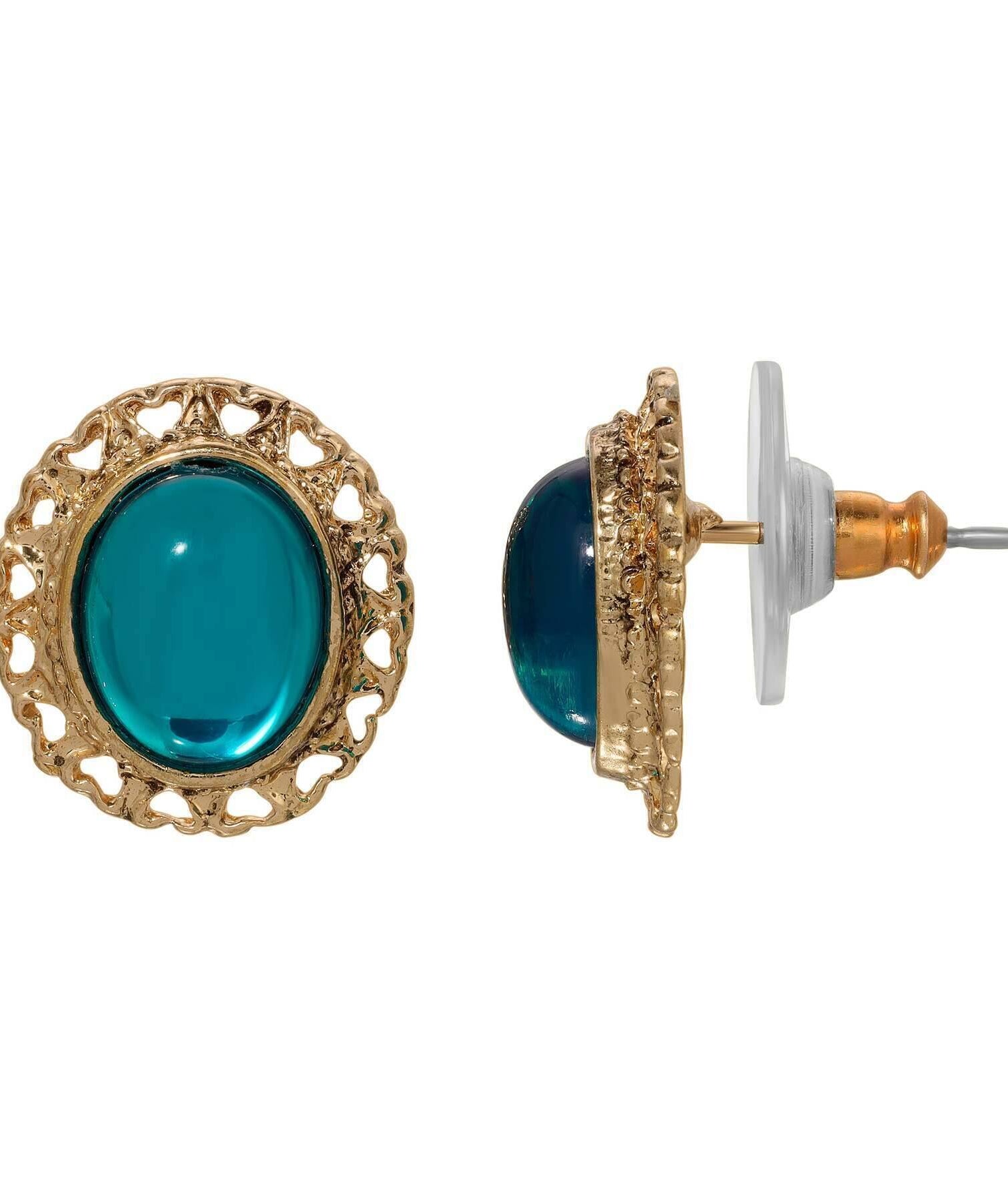 1928 Jewelry Oval Stone & Hearts Stud Earrings