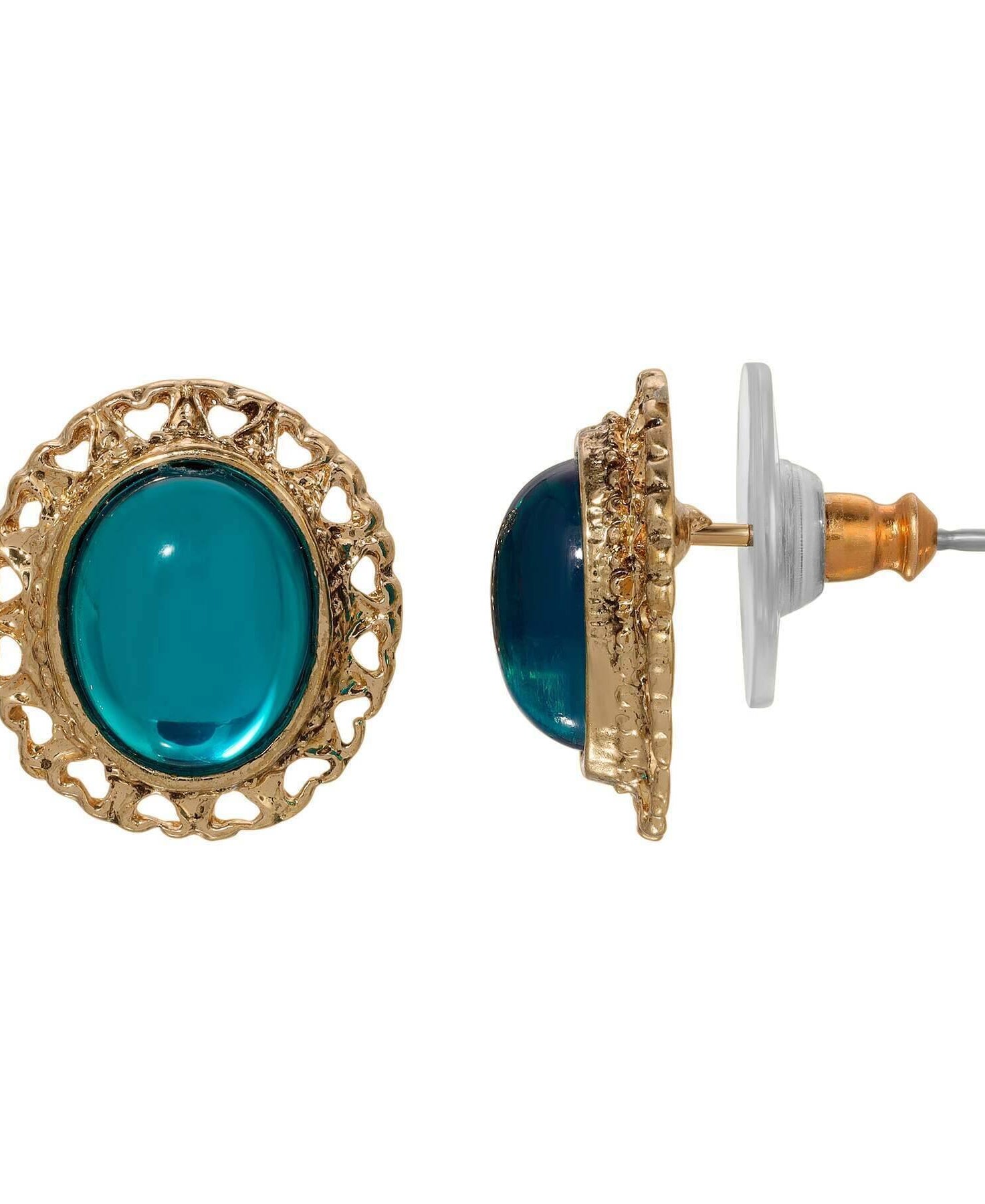 1928 Jewelry Oval Stone & Hearts Stud Earrings