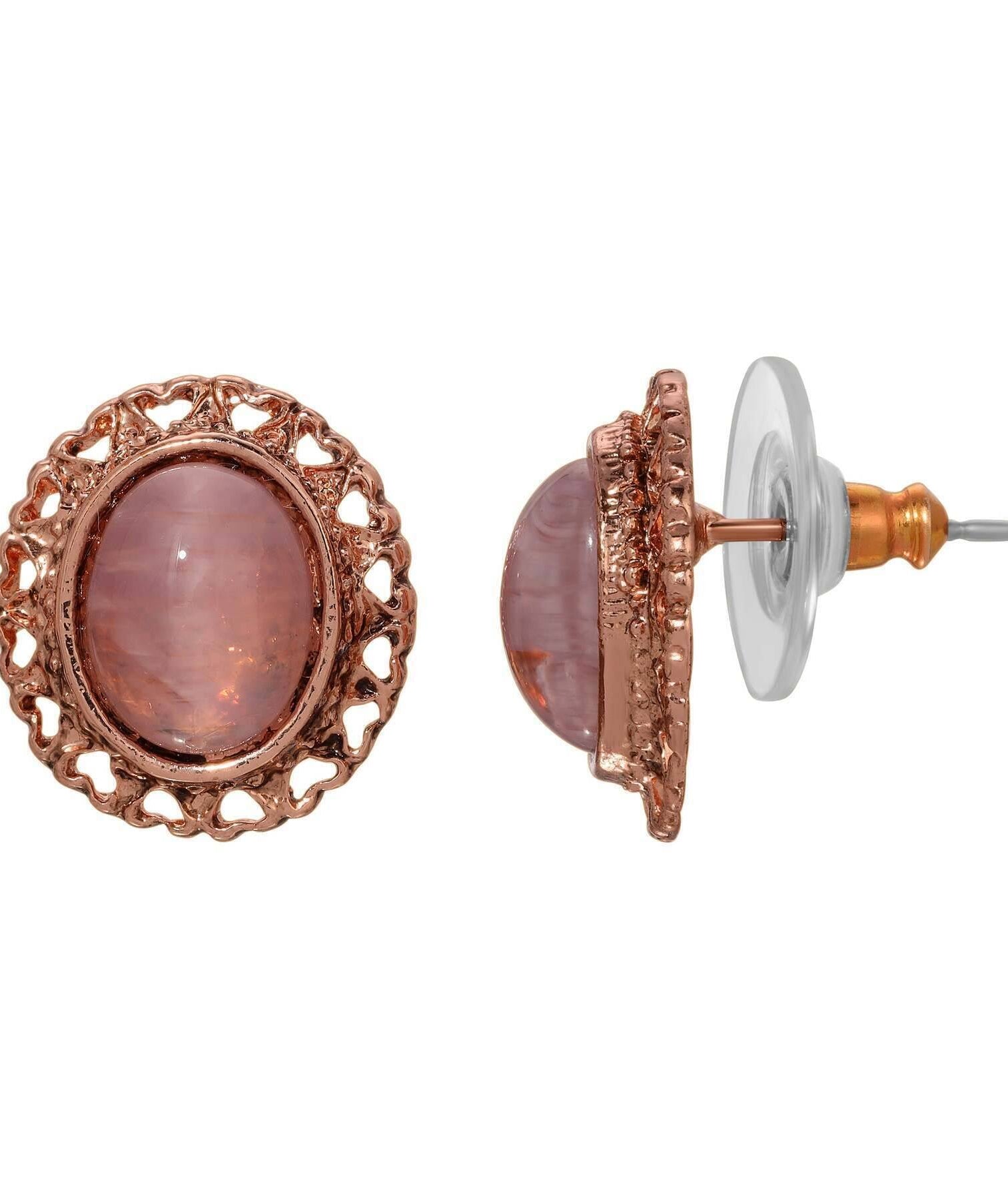 1928 Jewelry Oval Stone & Hearts Stud Earrings