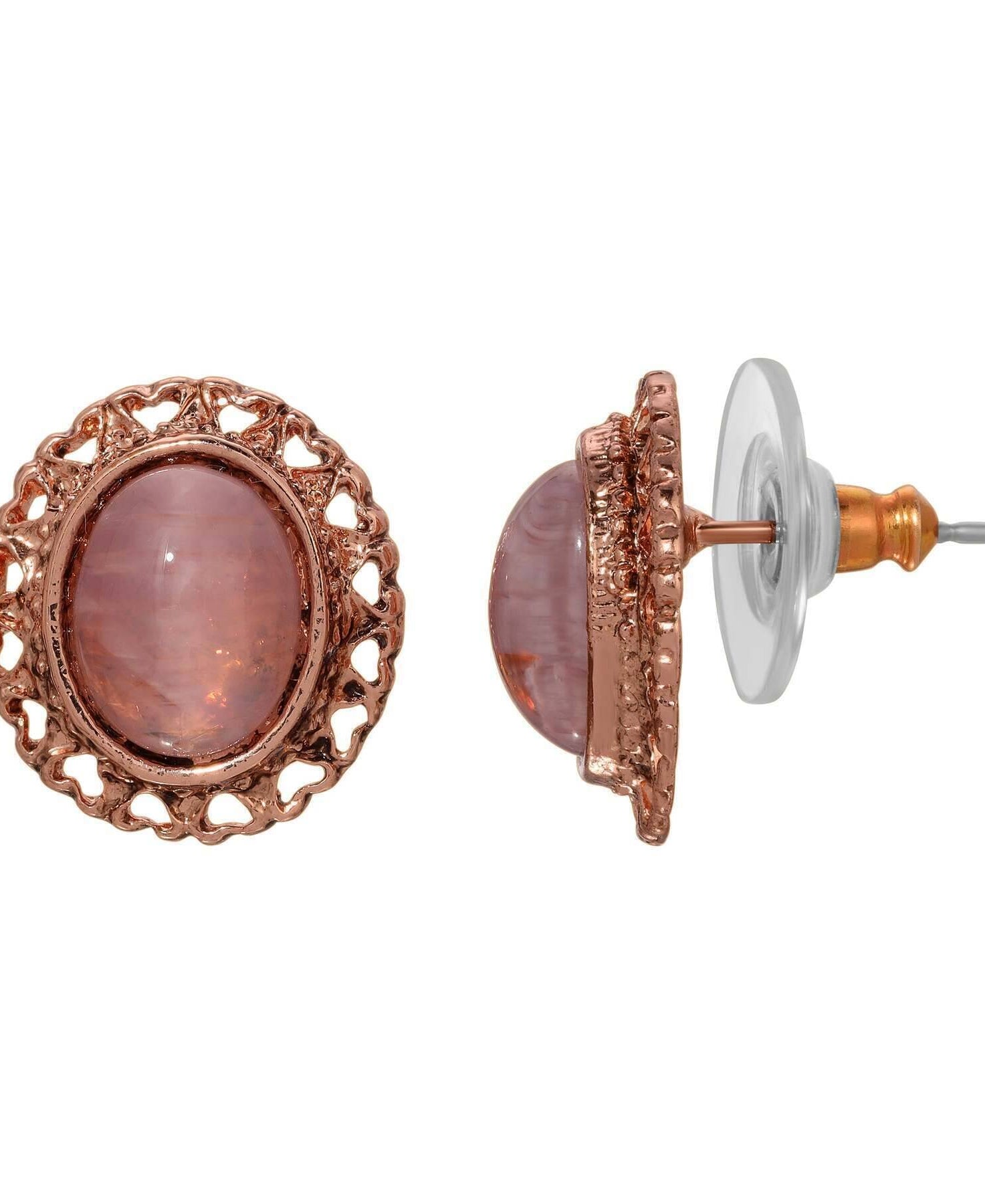 1928 Jewelry Oval Stone & Hearts Stud Earrings