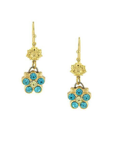 1928 Jewelry Turquoise Crystal Color Flower Drop Earrings