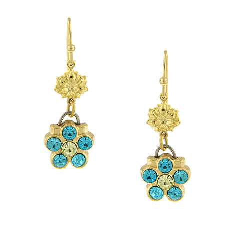 1928 Jewelry Turquoise Crystal Color Flower Drop Earrings