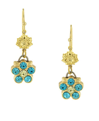 1928 Jewelry Turquoise Crystal Color Flower Drop Earrings