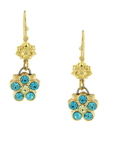 1928 Jewelry Turquoise Crystal Color Flower Drop Earrings