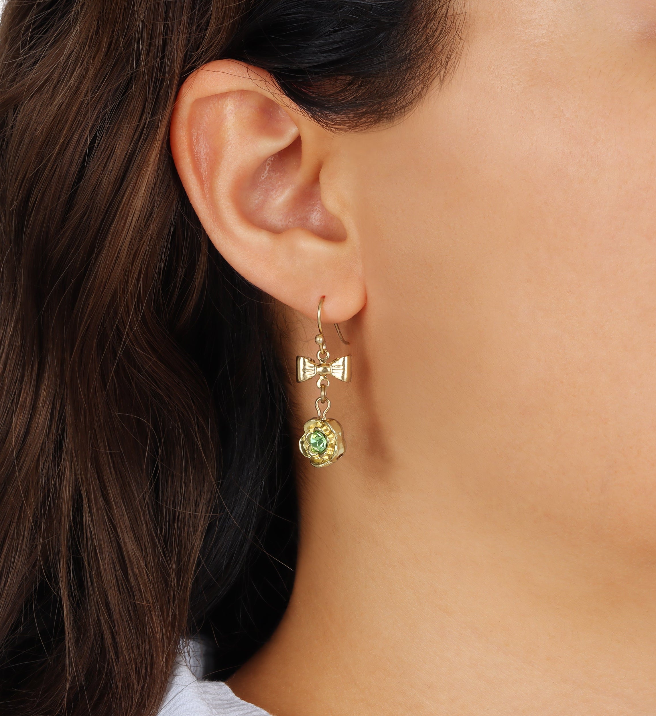 1928 Jewelry Flower Crystal And Bow Drop Earrings