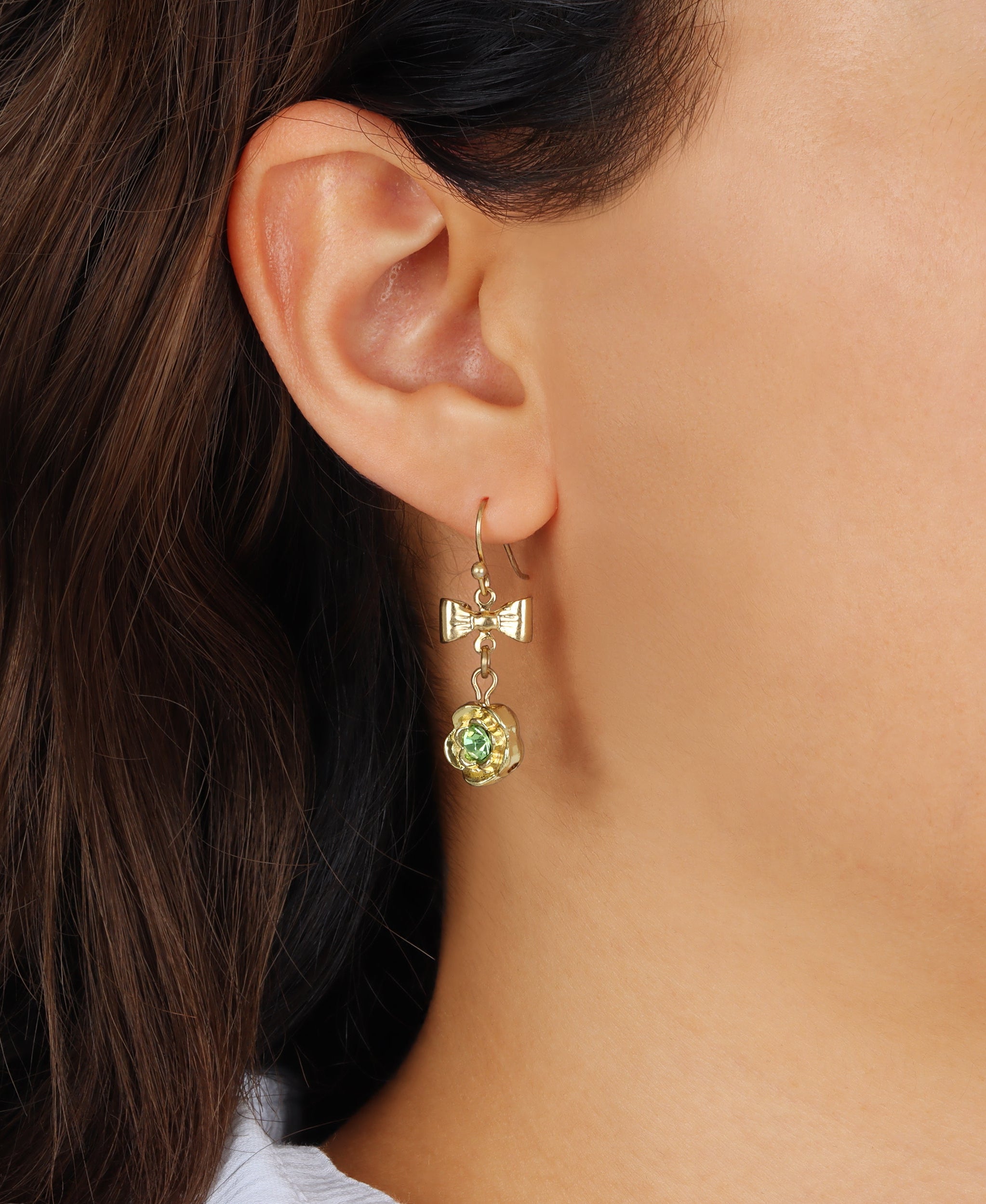 1928 Jewelry Flower Crystal And Bow Drop Earrings