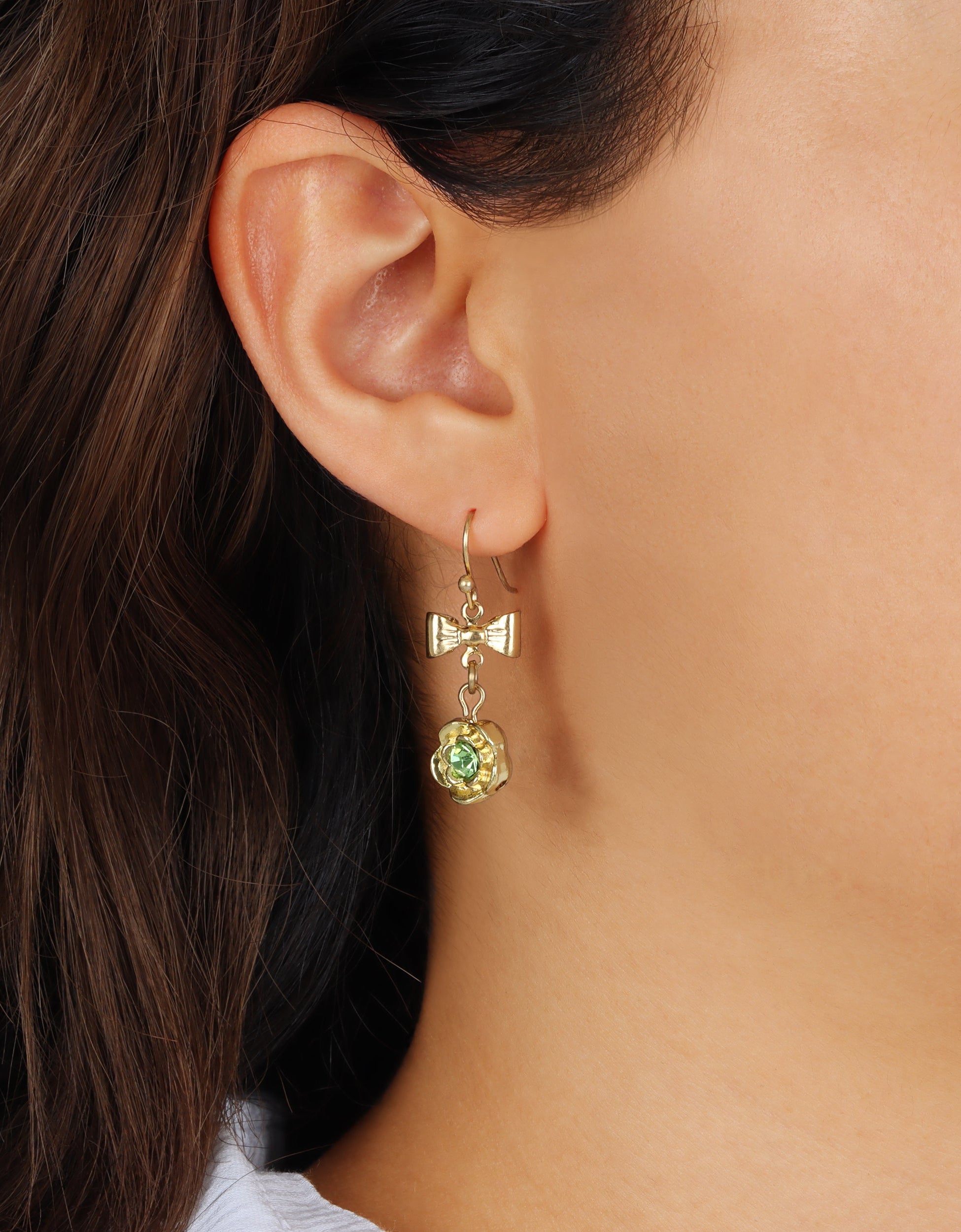 1928 Jewelry Flower Crystal And Bow Drop Earrings