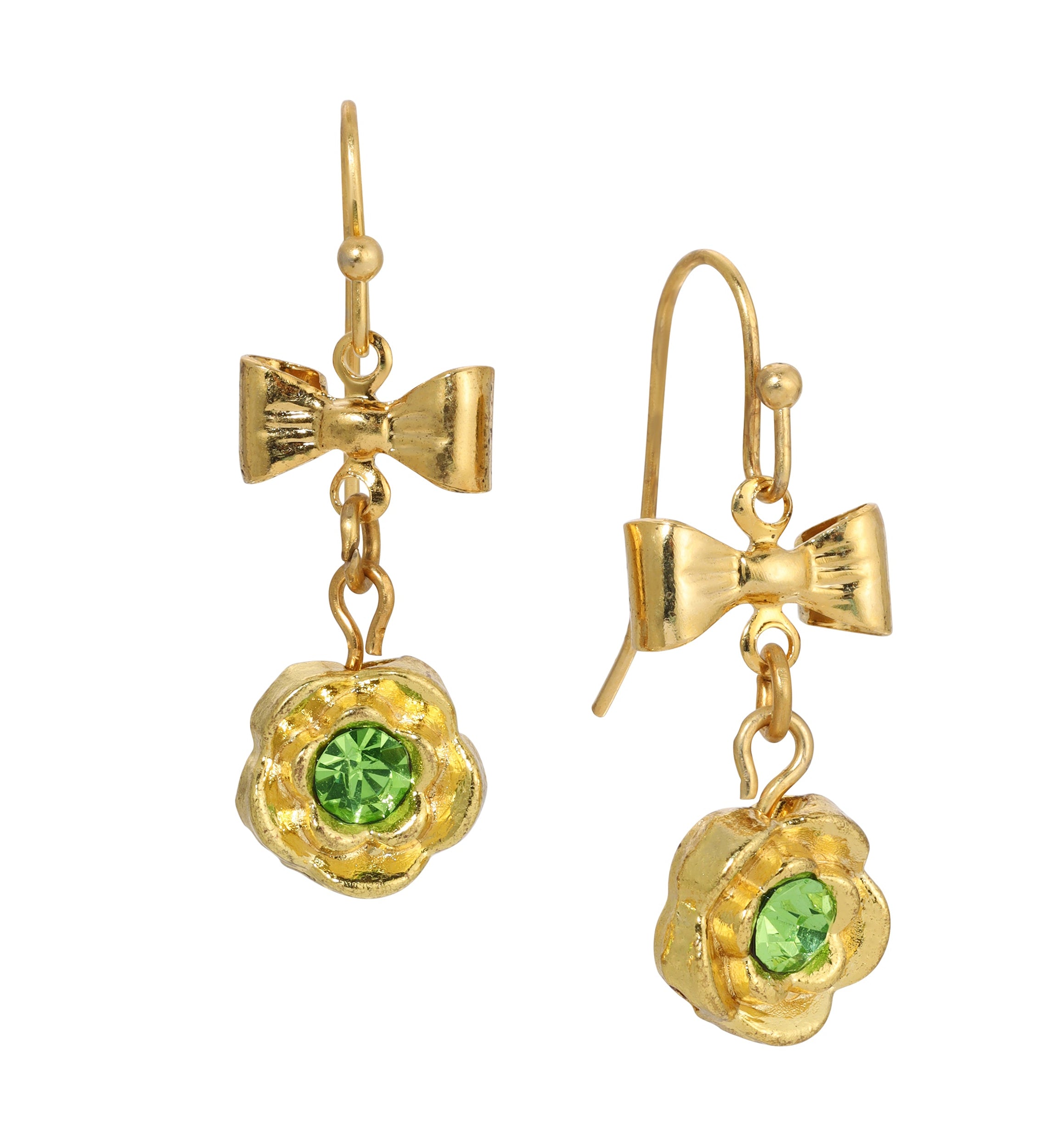 1928 Jewelry Flower Crystal And Bow Drop Earrings