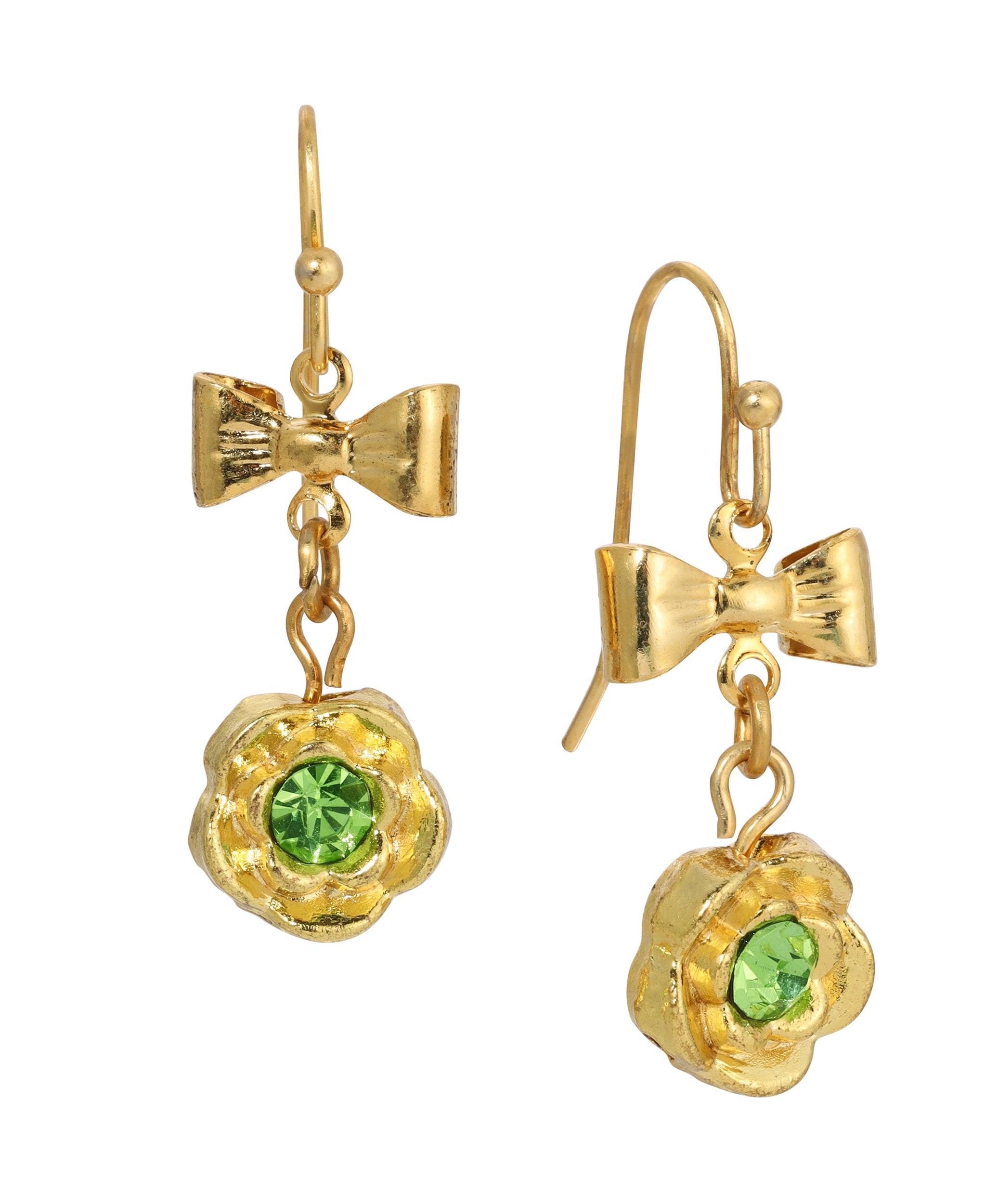 1928 Jewelry Flower Crystal And Bow Drop Earrings