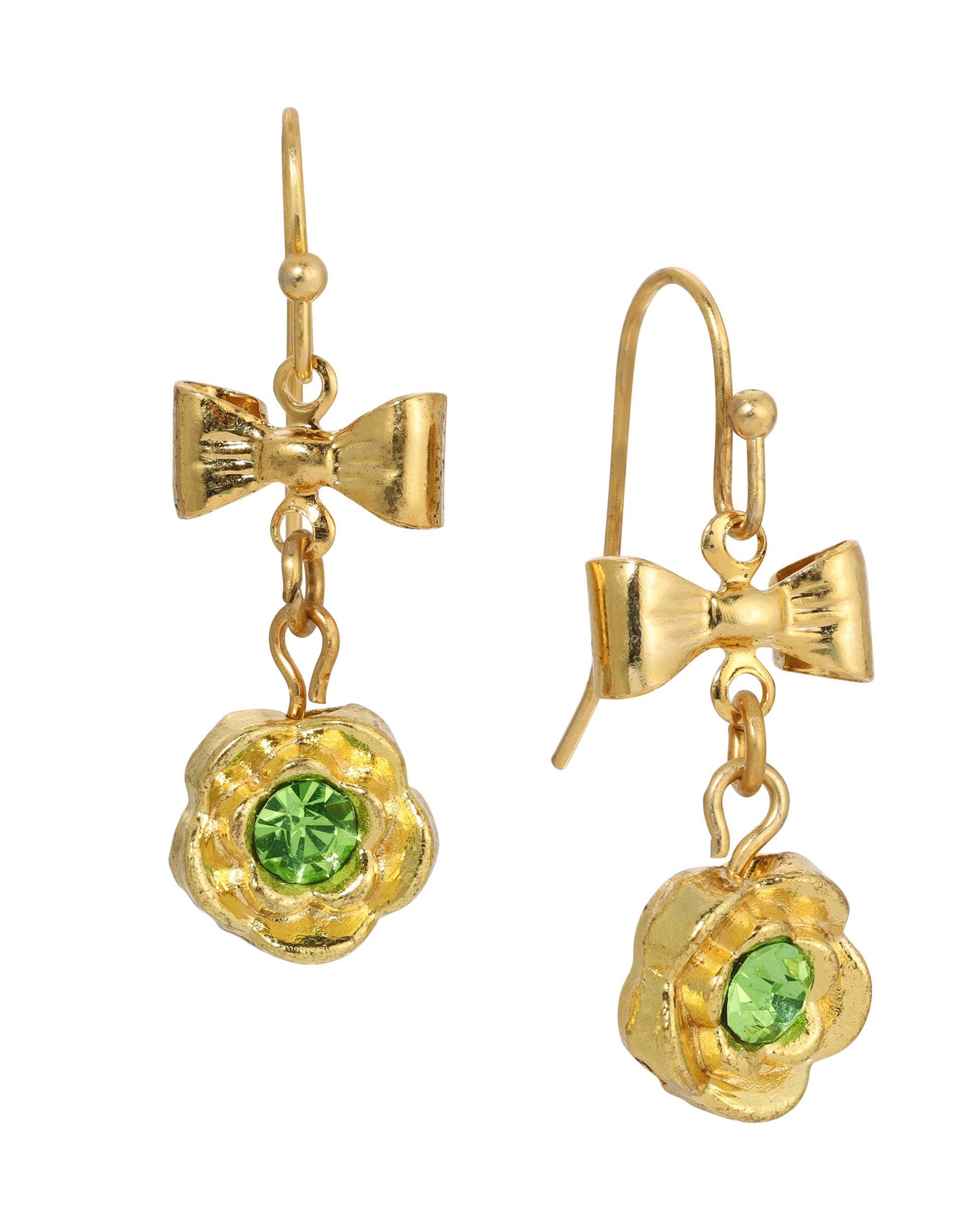 1928 Jewelry Flower Crystal And Bow Drop Earrings