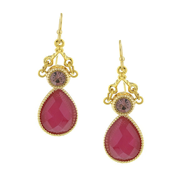 1928 Jewelry Round Crystal & Multifaceted Stone Teardrop Earrings