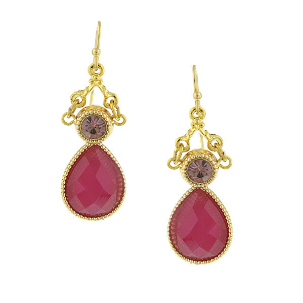 1928 Jewelry Round Crystal & Multifaceted Stone Teardrop Earrings