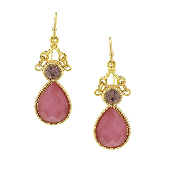 1928 Jewelry Round Crystal & Multifaceted Stone Teardrop Earrings