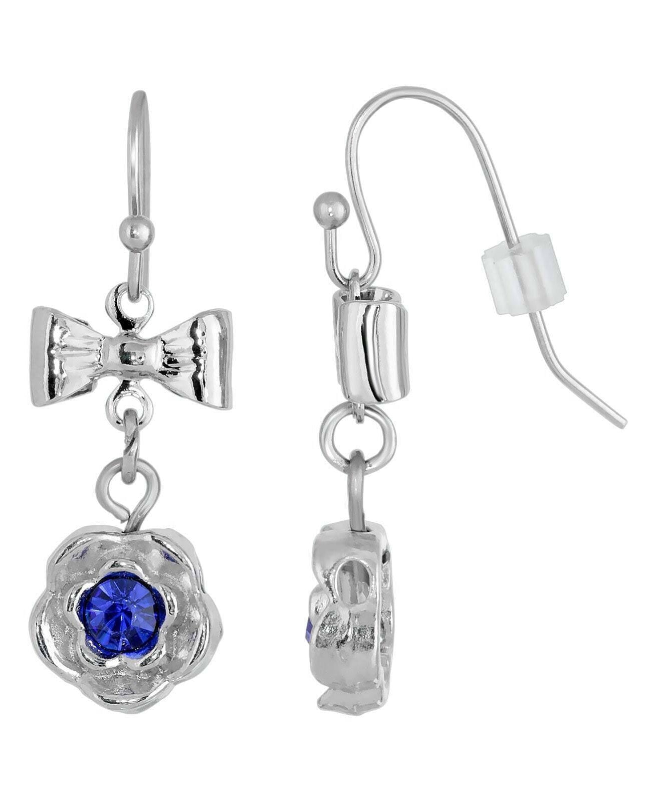 1928 Jewelry Flower Crystal And Bow Drop Earrings