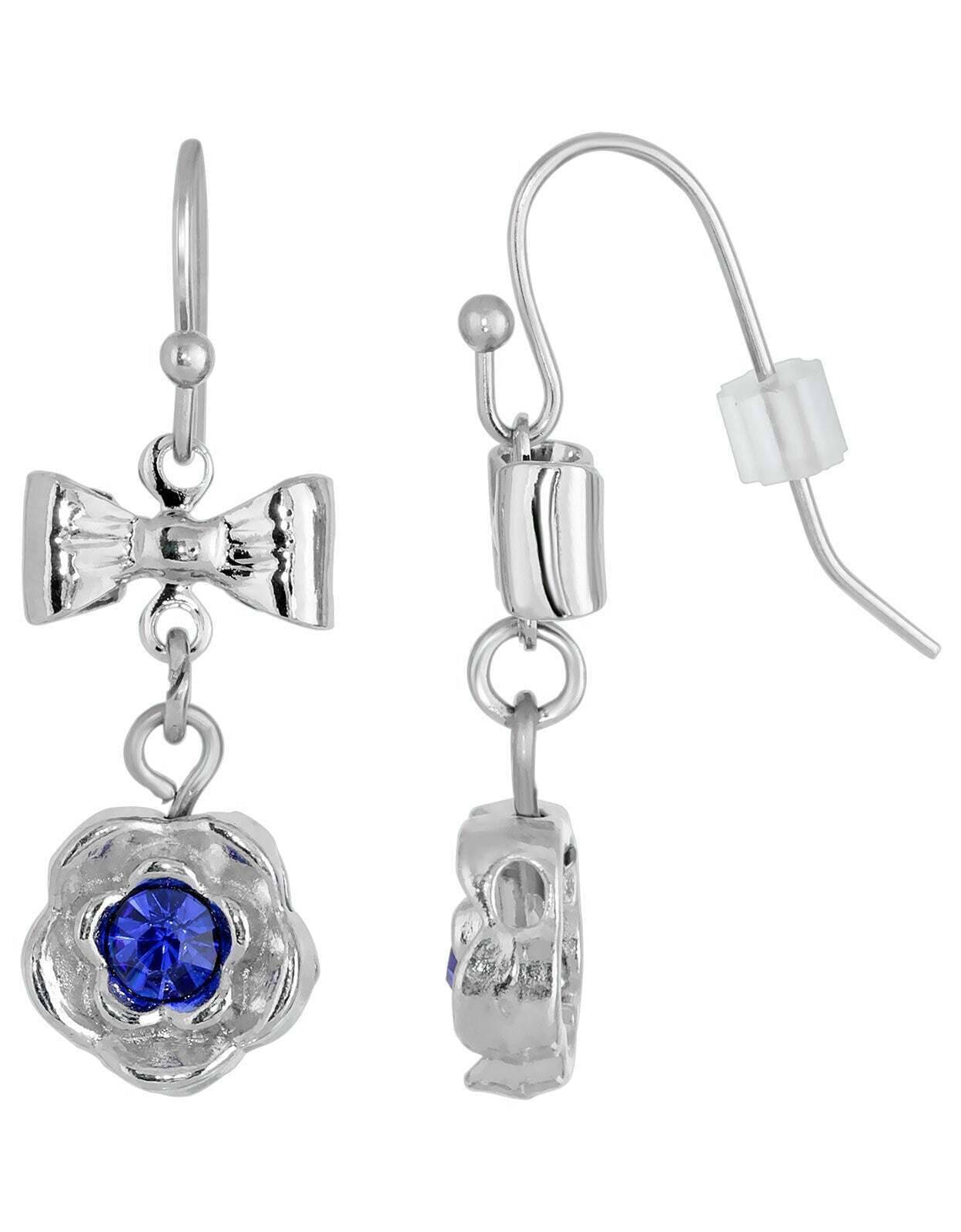 1928 Jewelry Flower Crystal And Bow Drop Earrings