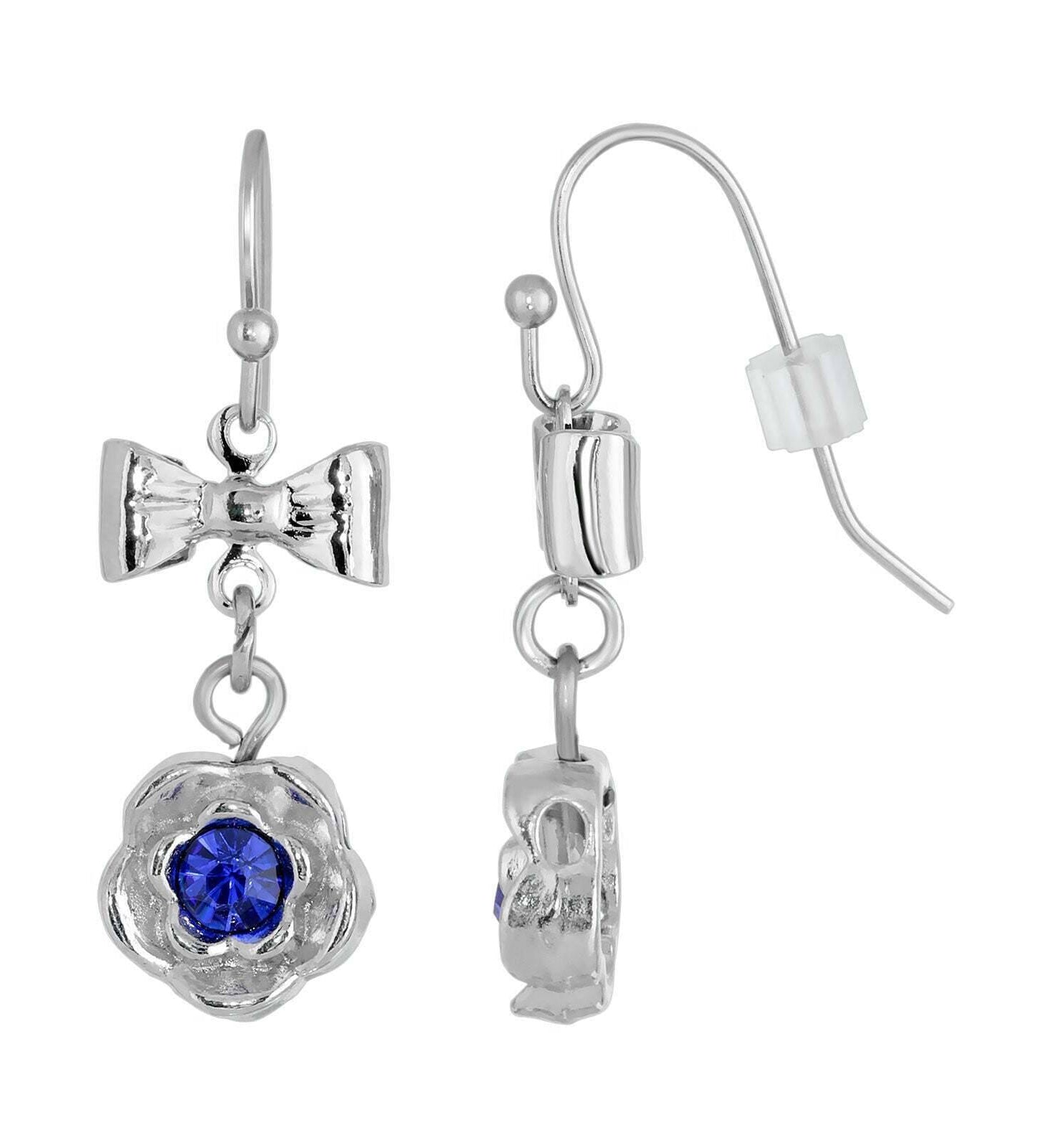 1928 Jewelry Flower Crystal And Bow Drop Earrings