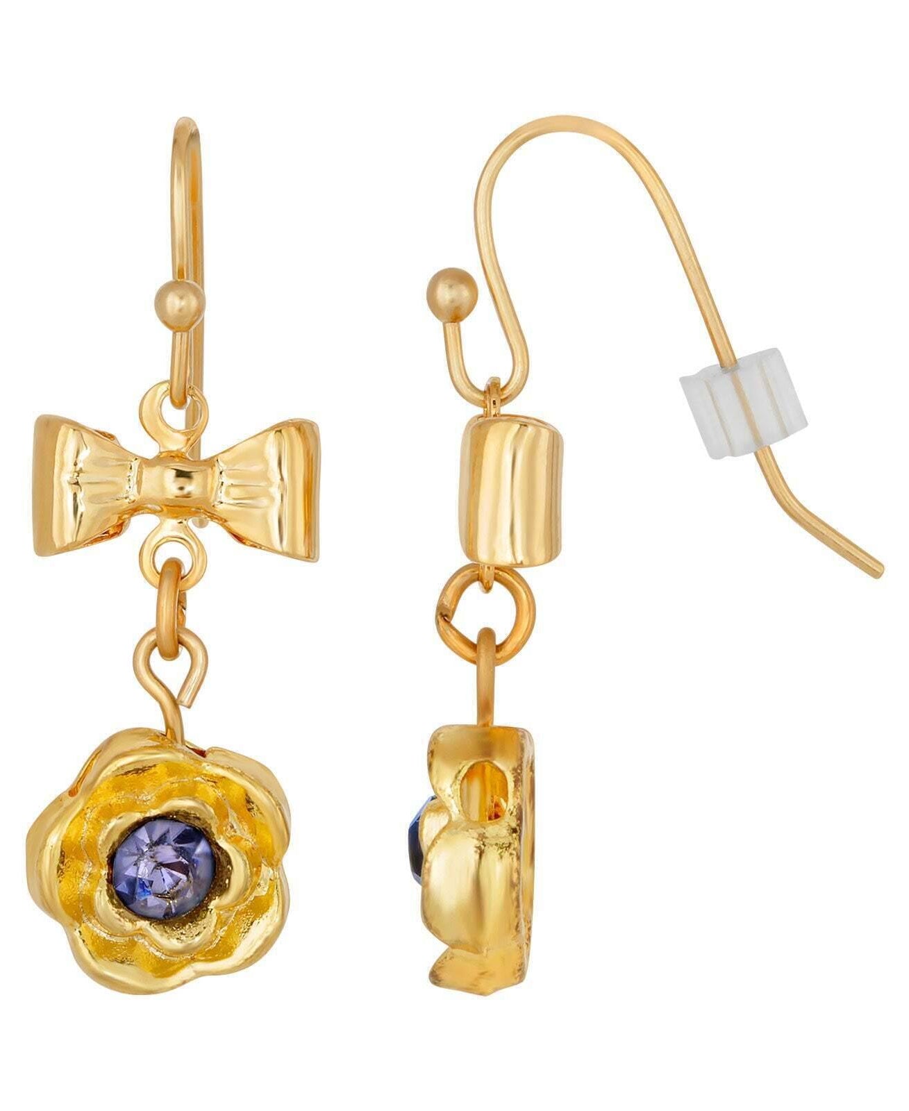 1928 Jewelry Flower Crystal And Bow Drop Earrings