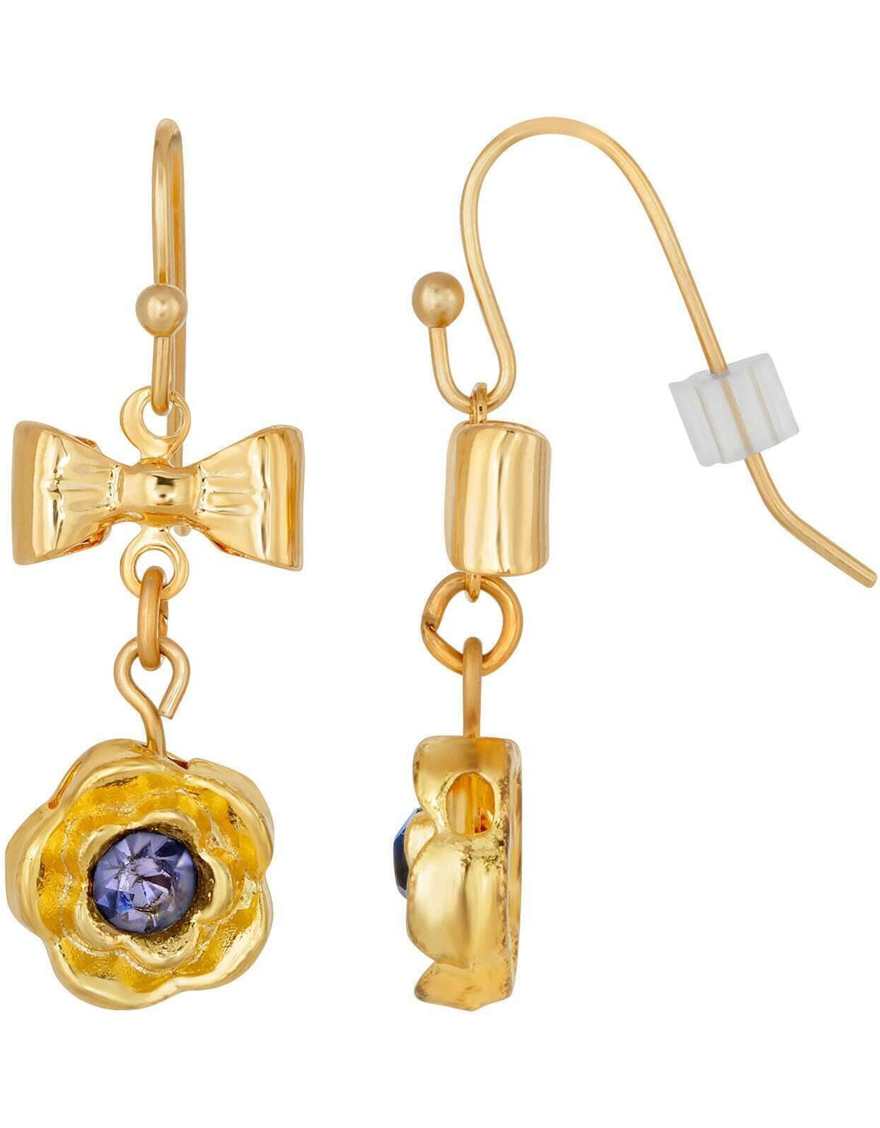 1928 Jewelry Flower Crystal And Bow Drop Earrings