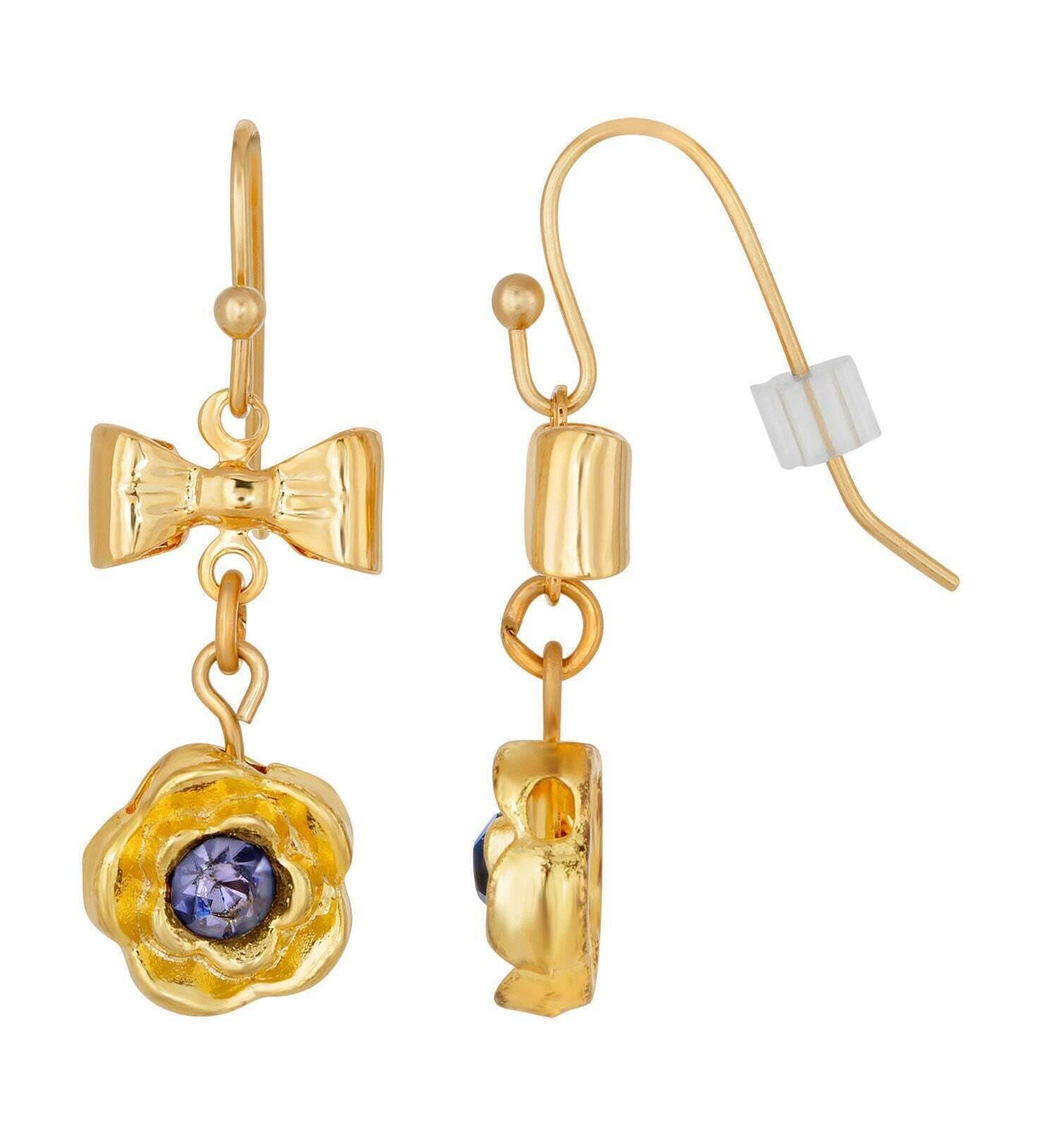 1928 Jewelry Flower Crystal And Bow Drop Earrings