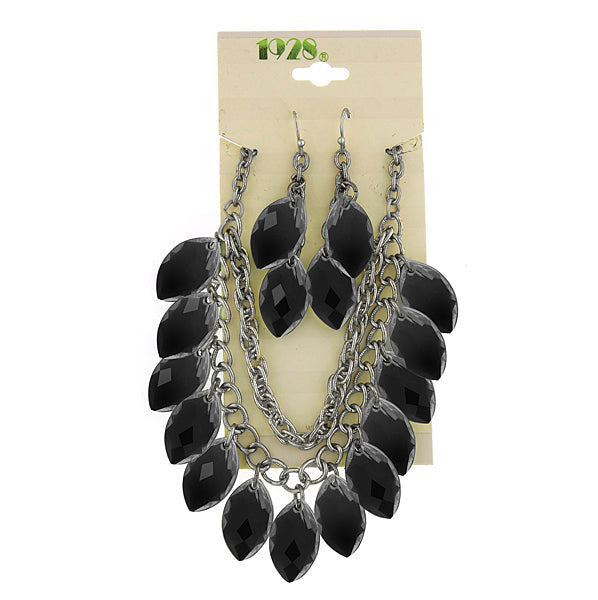1928 Jewelry Multi Faceted Navette Drop Earrings and Necklace Set