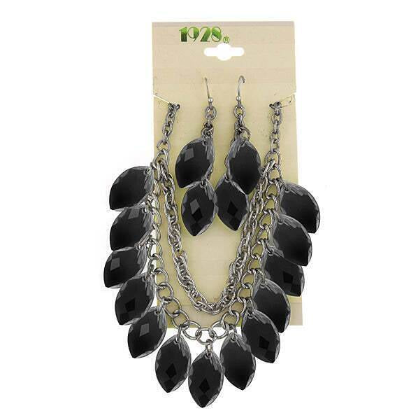 1928 Jewelry Multi Faceted Navette Drop Earrings and Necklace Set