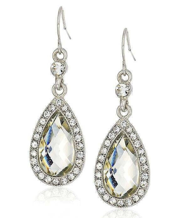 1928 Bridal Light Topaz Crystal Faceted Teardrop Drop Earrings