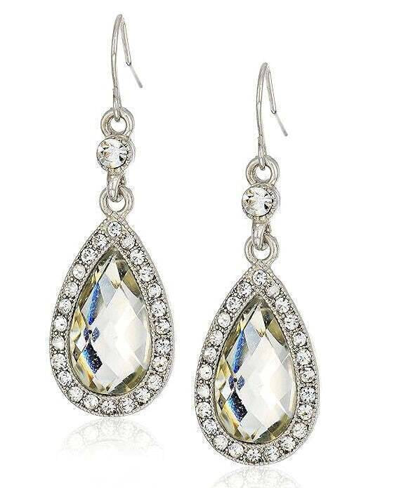 1928 Bridal Light Topaz Crystal Faceted Teardrop Drop Earrings
