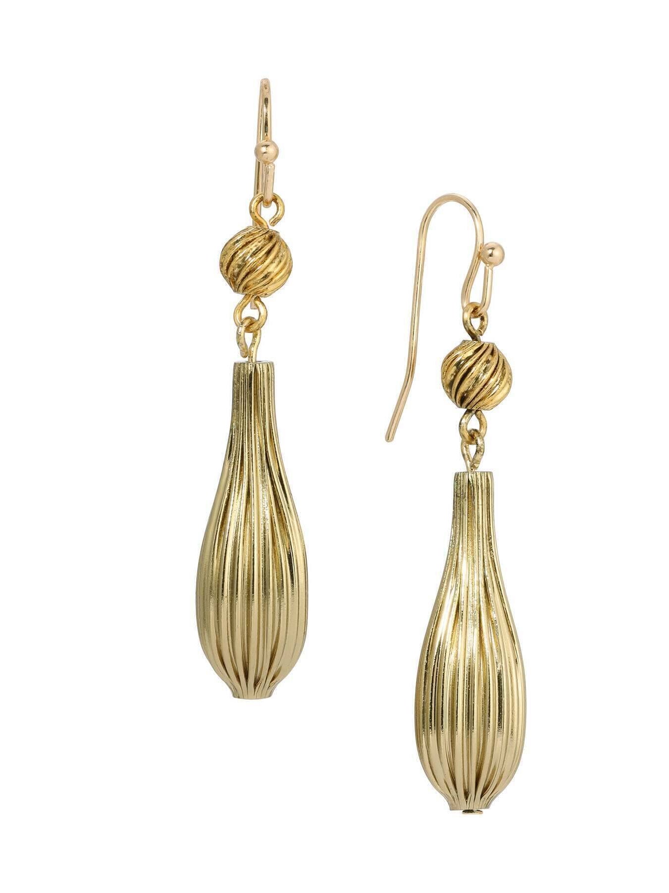 1928 Jewelry Gold Corrugated Textured Dangle Drop Earrings