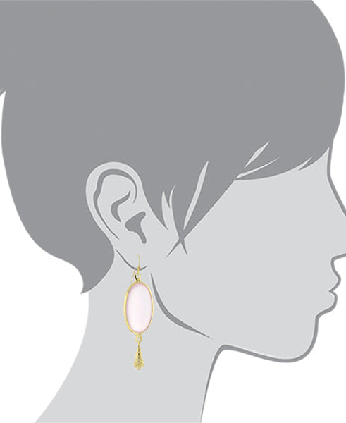 1928 Jewelry Oval Matte Rose Pink Stone Teardrop Bead Drop Earrings