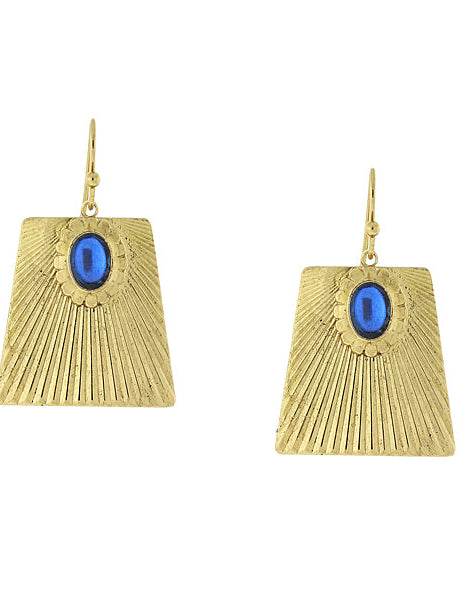 1928 Jewelry Blue Oval Bead Corrugated Rectangle Drop Earrings