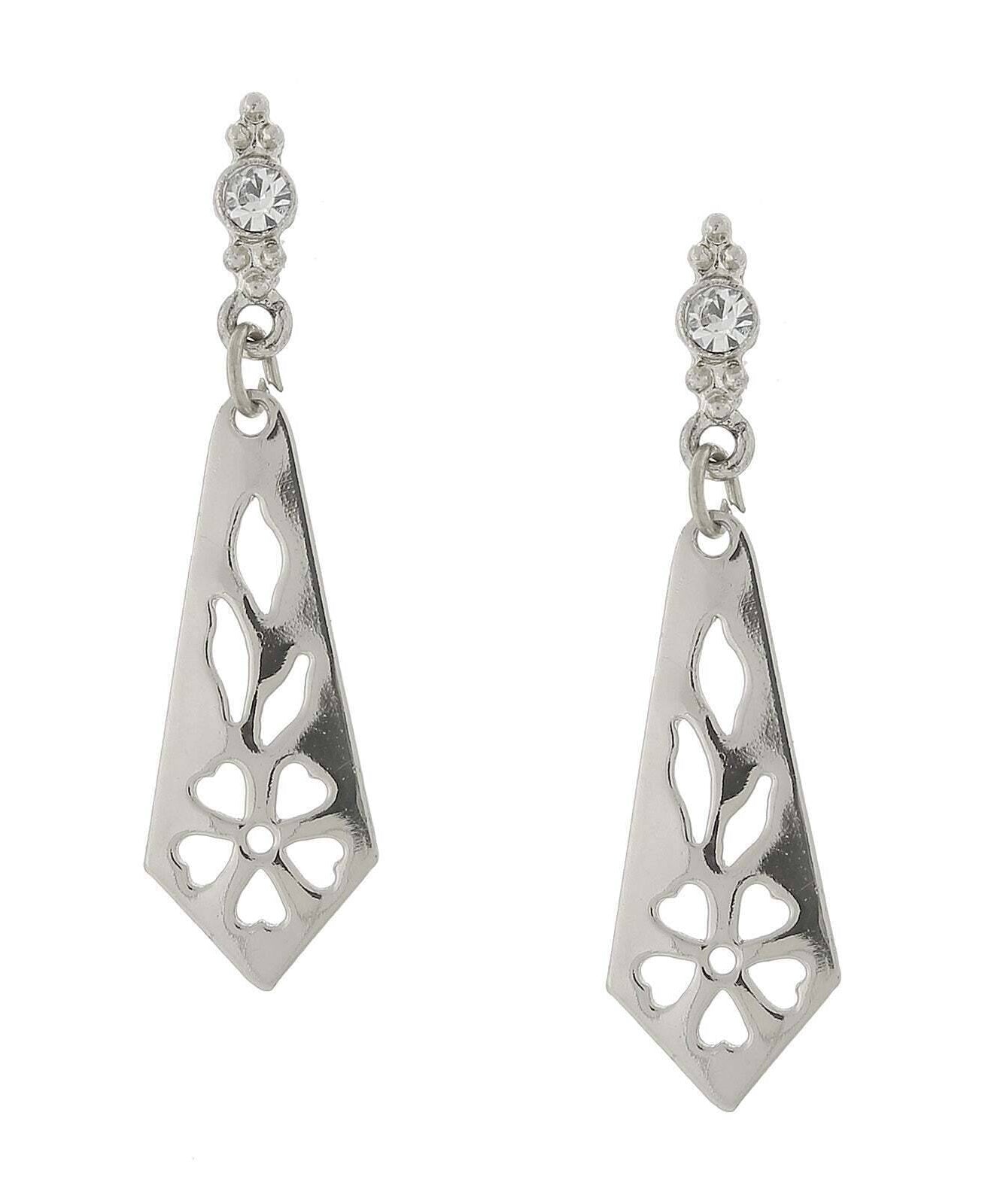 1928 Jewelry Cutout Drop Earrings With Crystal Post Accents