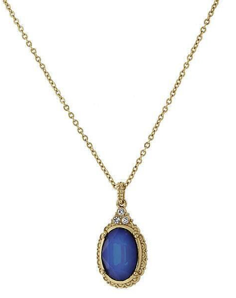 1928 Jewelry Oval Blue Austrian Crystal Drop Pendant Necklace 16" + 3" Extender