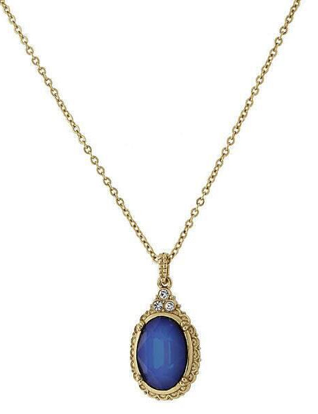 1928 Jewelry Oval Blue Austrian Crystal Drop Pendant Necklace 16" + 3" Extender