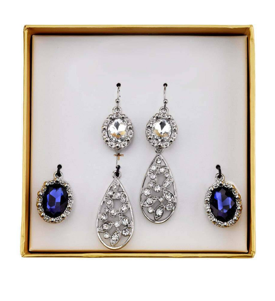 2028 Jewelry Blue and Crystal Interchangeable Earrings Boxed Set