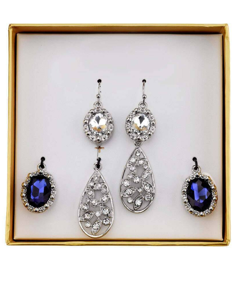 2028 Jewelry Blue and Crystal Interchangeable Earrings Boxed Set