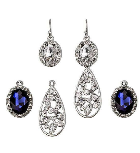 2028 Jewelry Blue and Crystal Interchangeable Earrings Boxed Set