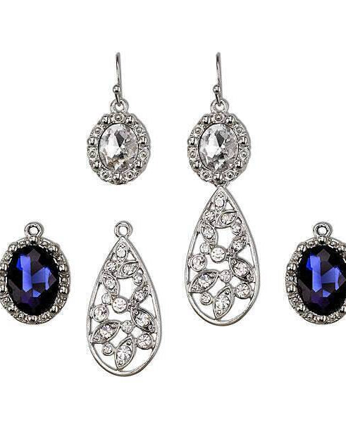 2028 Jewelry Blue and Crystal Interchangeable Earrings Boxed Set