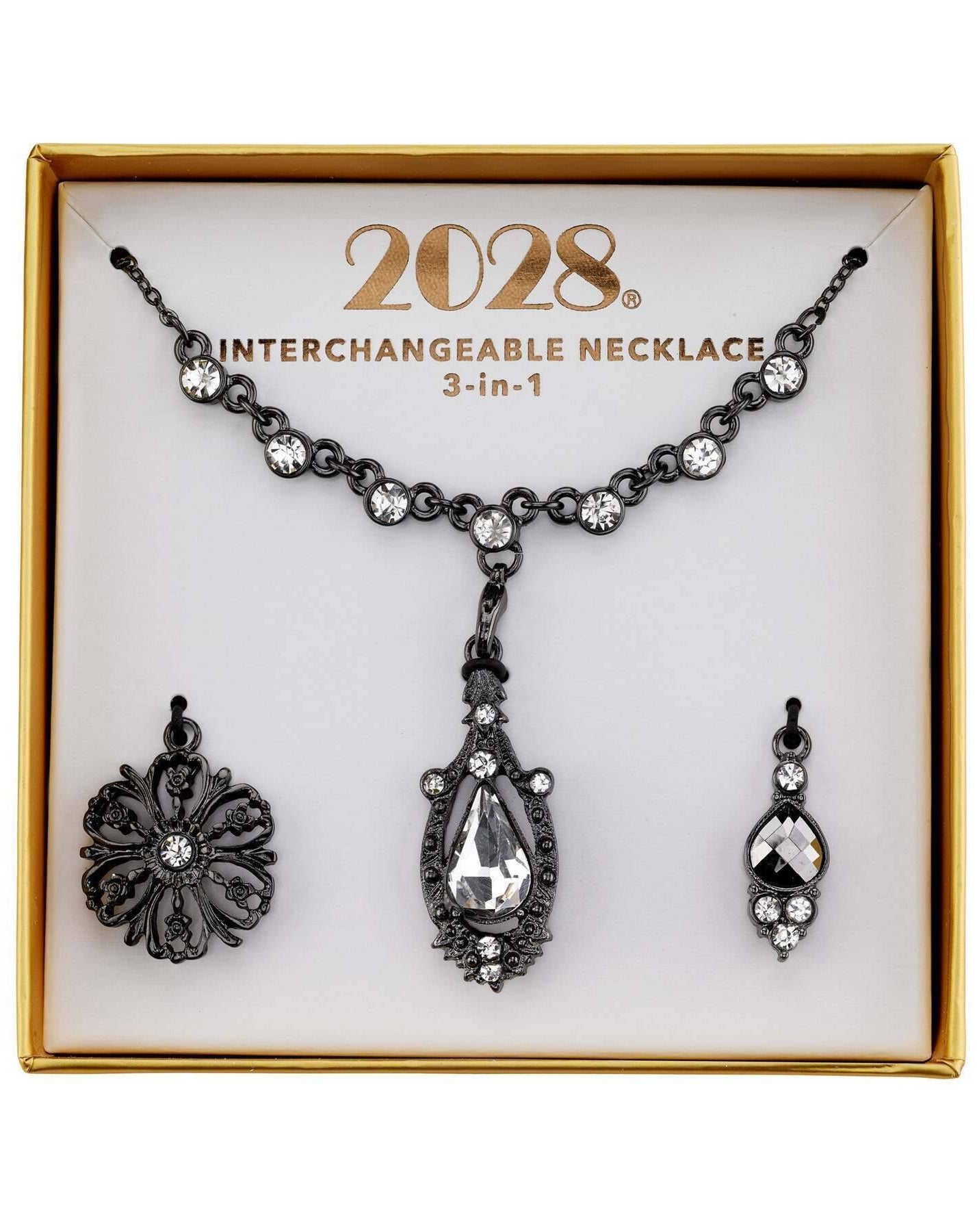 2028 Jewelry 3-In-1 Crystal Teardrop Interchangeable Necklace Set 16" + 3" Extender