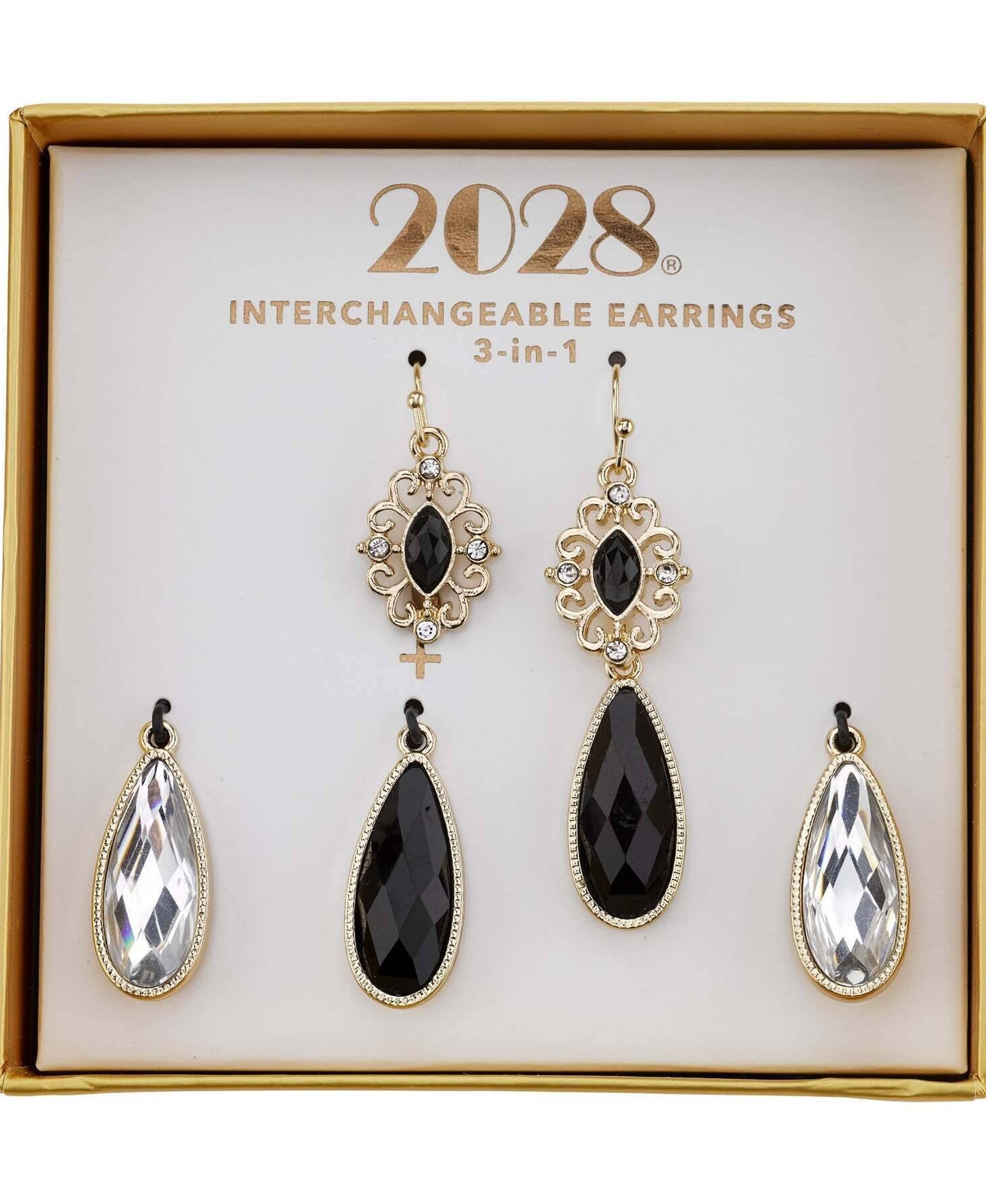 2028 Jewelry 3-In-1 Teardrop & Clear Crystal Interchangeable Earring Set