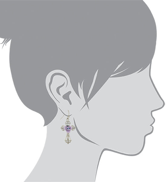 1928 Jewelry Porcelain Rose Cross Drop Earrings