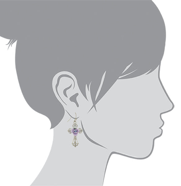 1928 Jewelry Porcelain Rose Cross Drop Earrings