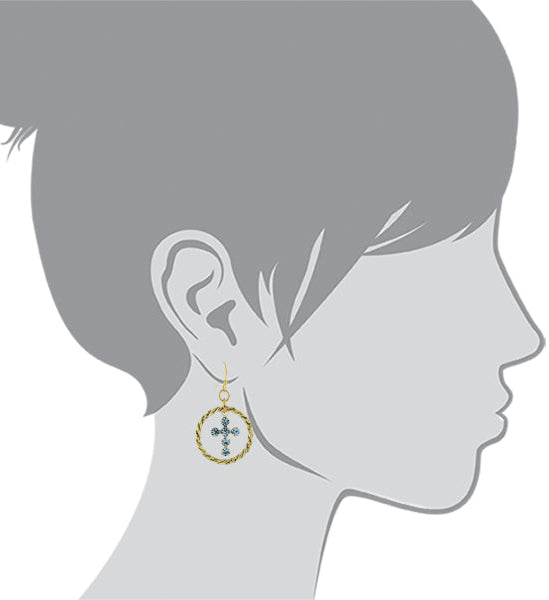 1928 Spiritual Shimmering Crystal Cross Hoop Earrings