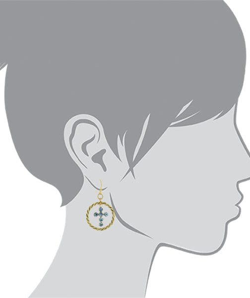 1928 Spiritual Shimmering Crystal Cross Hoop Earrings