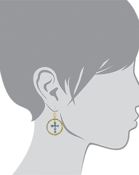 1928 Spiritual Shimmering Crystal Cross Hoop Earrings