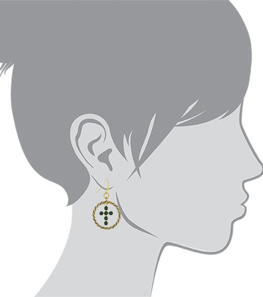 1928 Spiritual Shimmering Crystal Cross Hoop Earrings