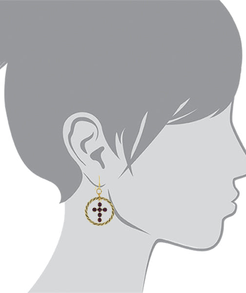 1928 Spiritual Shimmering Crystal Cross Hoop Earrings