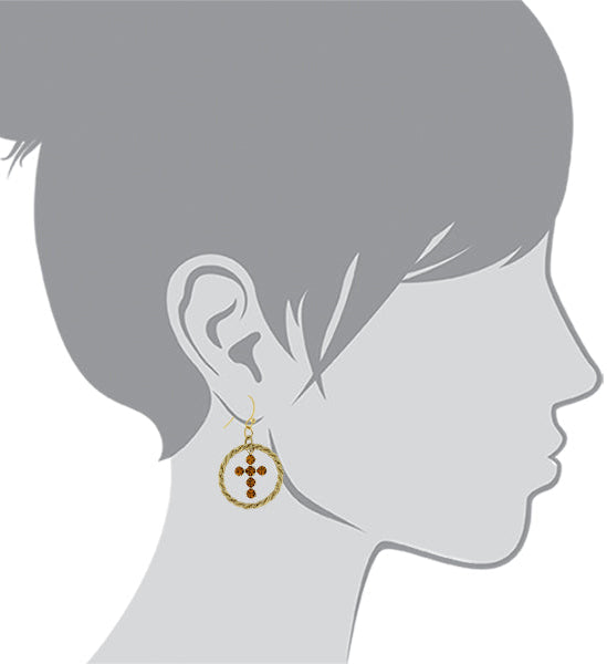 1928 Spiritual Shimmering Crystal Cross Hoop Earrings