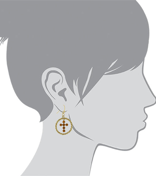 1928 Spiritual Shimmering Crystal Cross Hoop Earrings