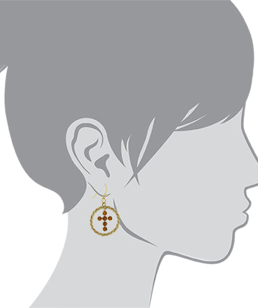 1928 Spiritual Shimmering Crystal Cross Hoop Earrings