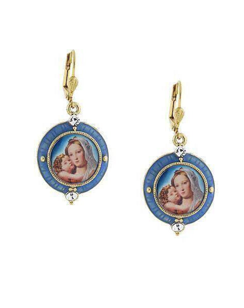 Symbols Of Faith Hand Enamel Crystal Mary And Child Decal Drop Earrings